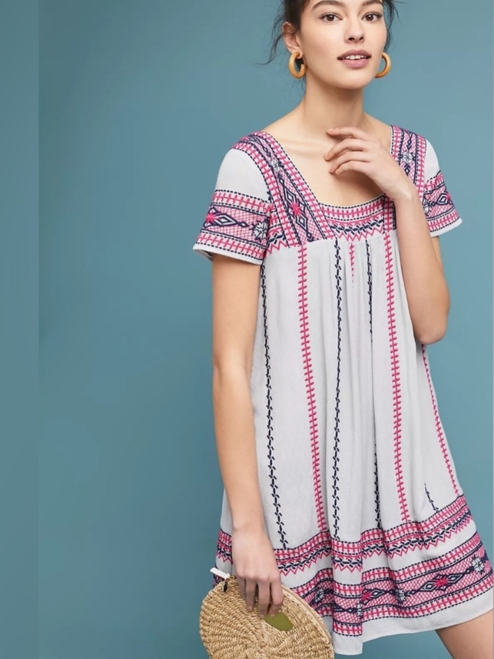 Anthropologie’s Maeve Ruidoso Light Grey Embroidered Dress!